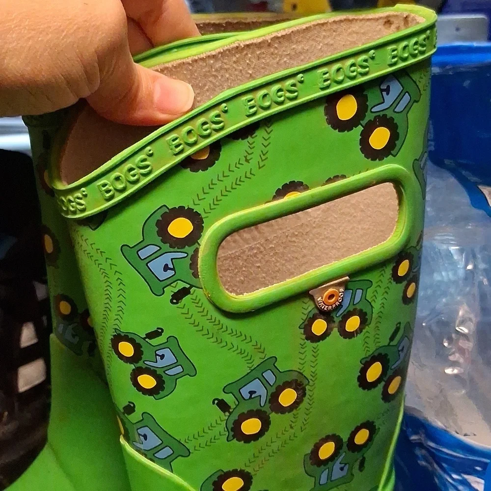 Bogs Kids Green Tractor Print Rain Boots